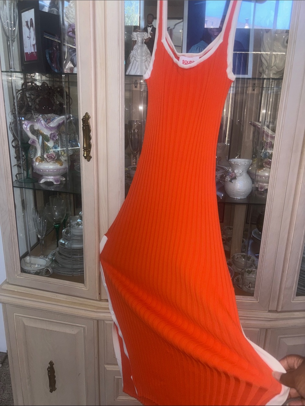 SOLID & STRIPED Orange Ribbed Maxi Tank Dress with White Trim - Picture 7 of 8